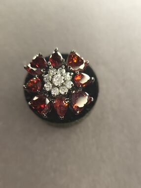 Garnet and White CZ Floral Cocktail Ring